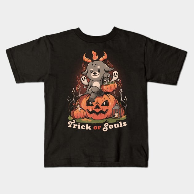 Trick or Souls - Evil Creepy Baphomet Halloween Gift Kids T-Shirt by eduely